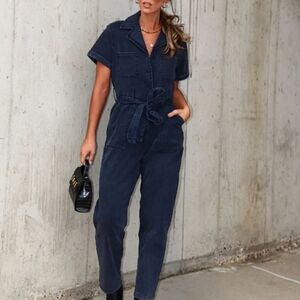 Vici Nevada Pocketed Jumpsuit Faded Black NEW